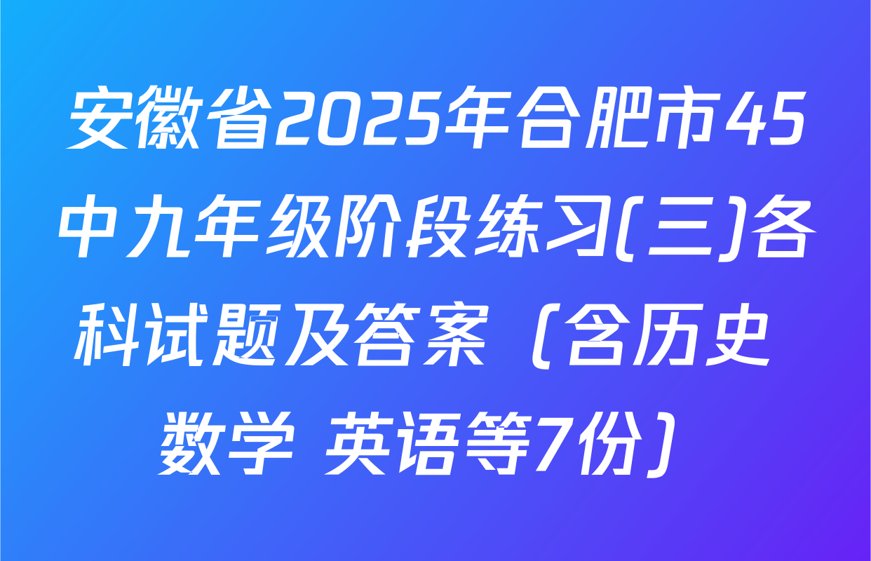 安徽省2025年合肥市45中九年级阶段练习(三)各科试题及答案（含历史 数学 英语等7份）