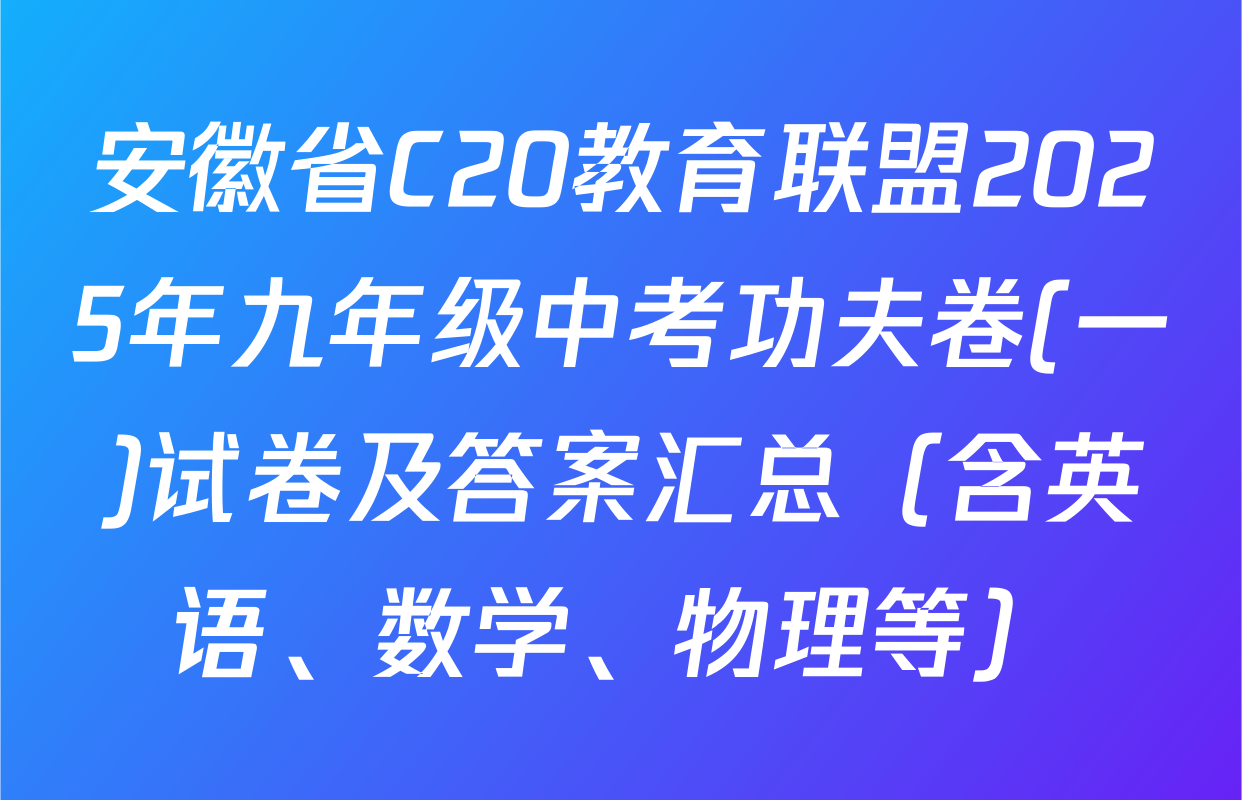 安徽省C20教育联盟2025年九年级中考功夫卷(一)试卷及答案汇总（含英语、数学、物理等）
