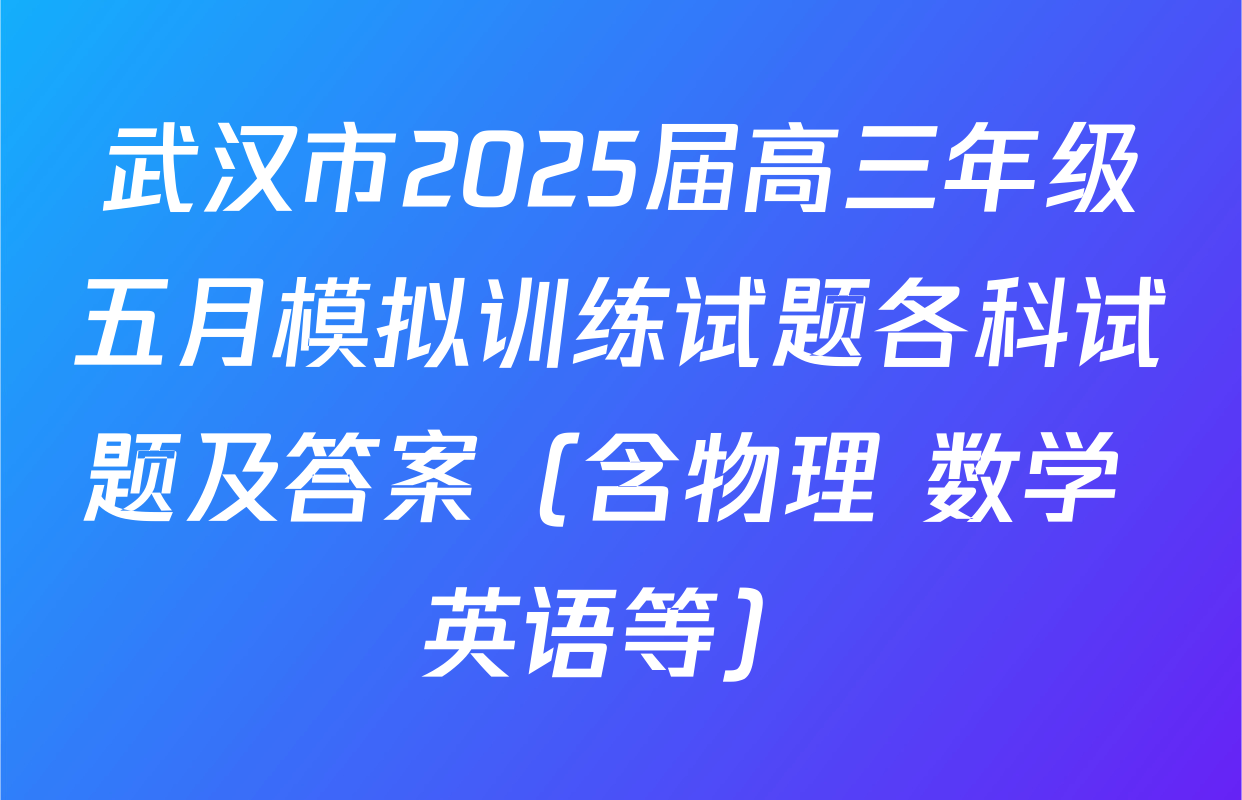 武汉市2025届高三年级五月模拟训练试题各科试题及答案（含物理 数学 英语等）
