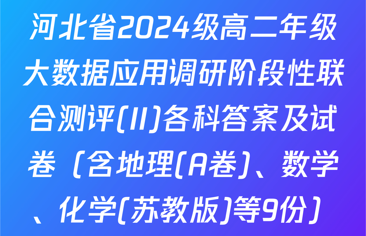 河北省2024级高二年级大数据应用调研阶段性联合测评(II)各科答案及试卷（含地理(A卷)、数学、化学(苏教版)等9份）
