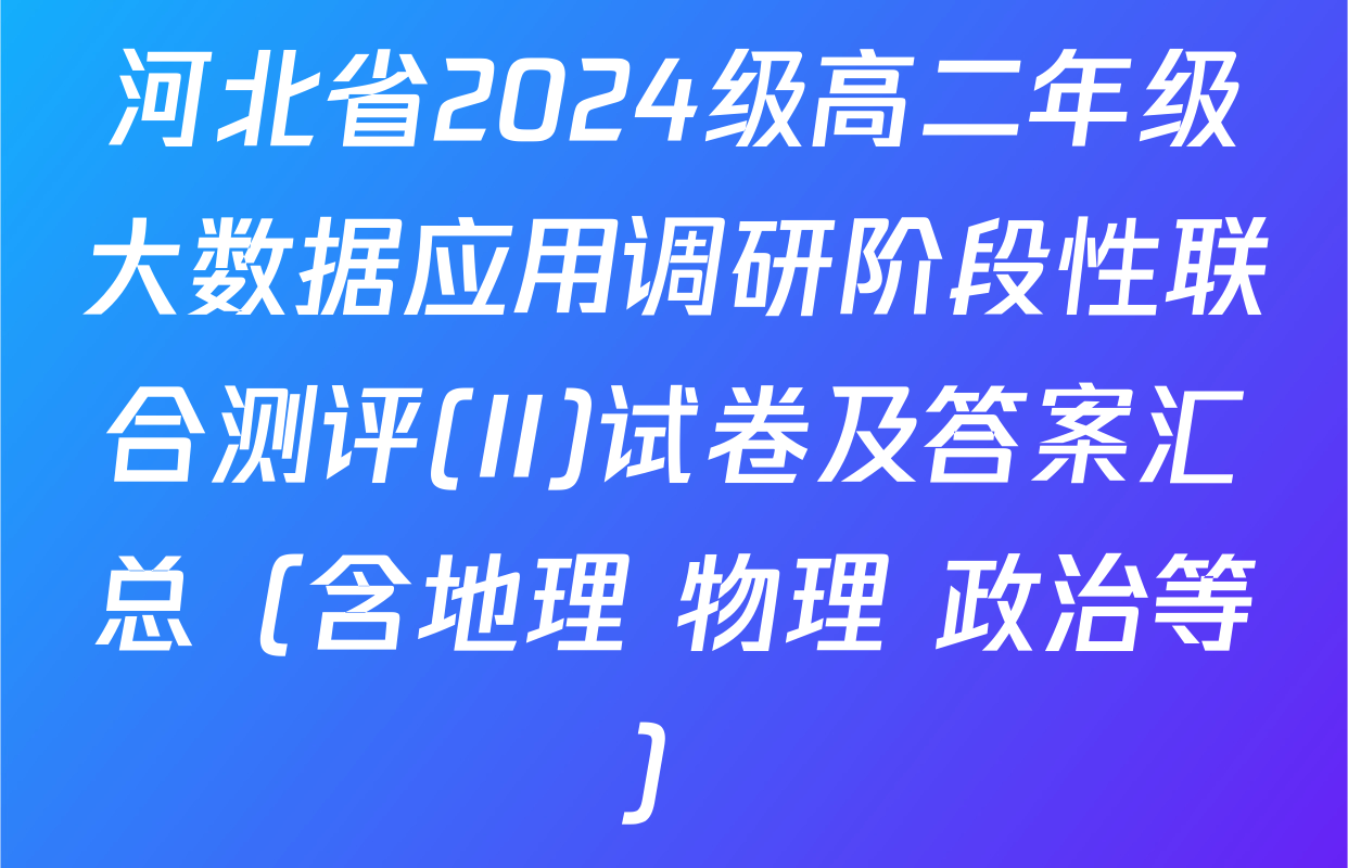 河北省2024级高二年级大数据应用调研阶段性联合测评(II)试卷及答案汇总（含地理 物理 政治等）