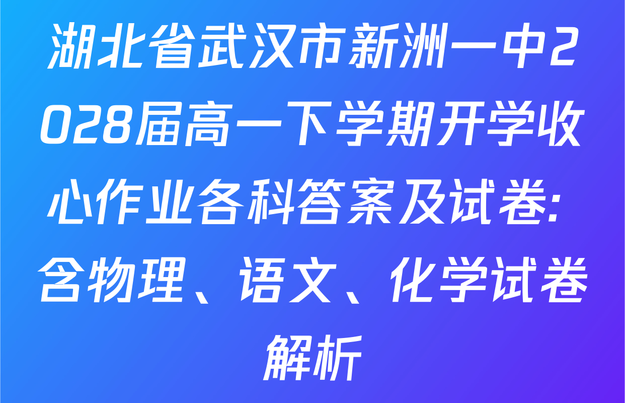 湖北省武汉市新洲一中2028届高一下学期开学收心作业各科答案及试卷: 含物理、语文、化学试卷解析