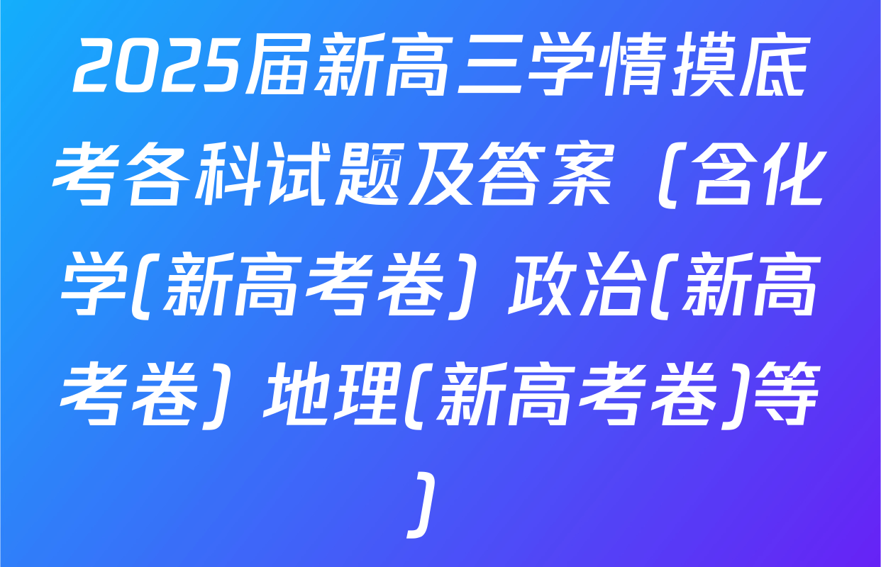 2025届新高三学情摸底考各科试题及答案（含化学(新高考卷) 政治(新高考卷) 地理(新高考卷)等）