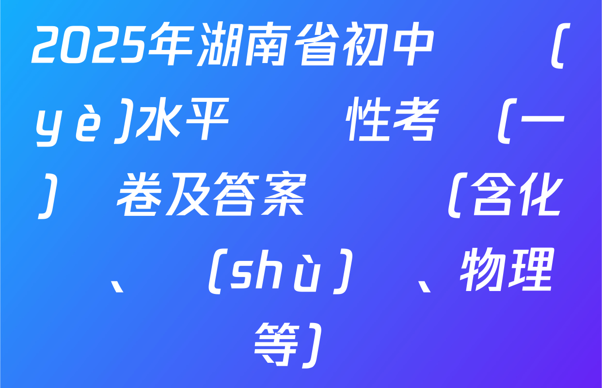 2025年湖南省初中學業(yè)水平適應性考試(一)試卷及答案匯總（含化學、數(shù)學、物理等）