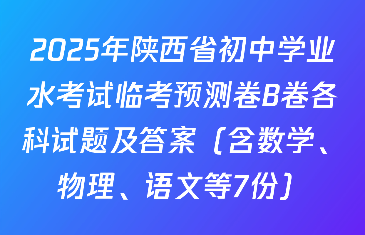 2025年陕西省初中学业水考试临考预测卷B卷各科试题及答案（含数学、物理、语文等7份）