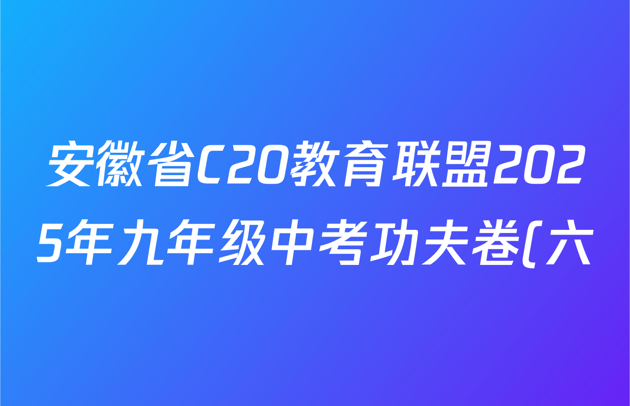 安徽省C20教育联盟2025年九年级中考功夫卷(六)各科试题及答案(含数学、语文、历史等7份) 安徽省C20教育联盟2025年九年级中考功夫卷(六)各科试题及答案(含数学、语文、历史等7份)