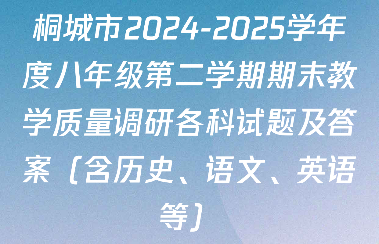 桐城市2024-2025学年度八年级第二学期期末教学质量调研各科试题及答案（含历史、语文、英语等）