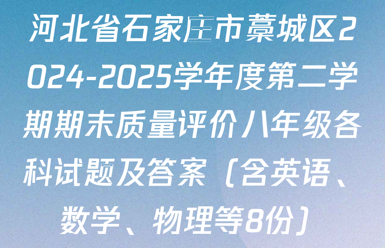 河北省石家庄市藁城区2024-2025学年度第二学期期末质量评价八年级各科试题及答案（含英语、数学、物理等8份）