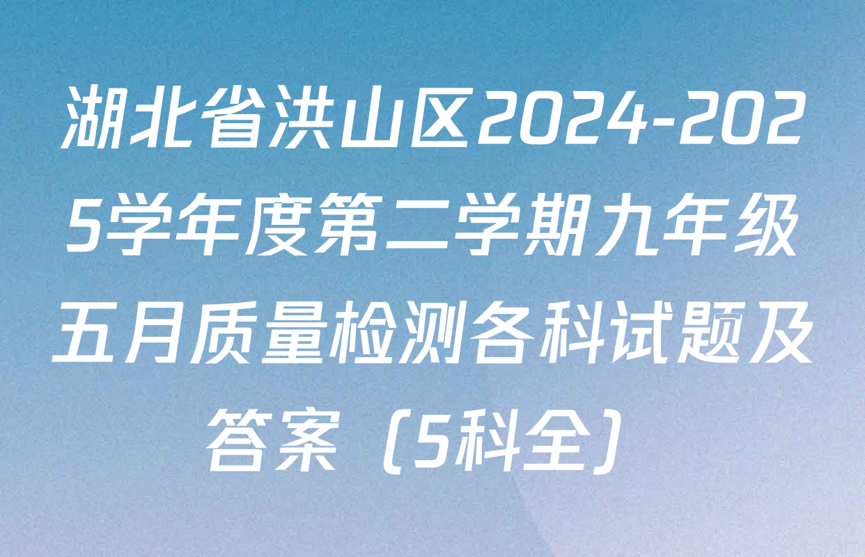 湖北省洪山区2024-2025学年度第二学期九年级五月质量检测各科试题及答案（5科全）