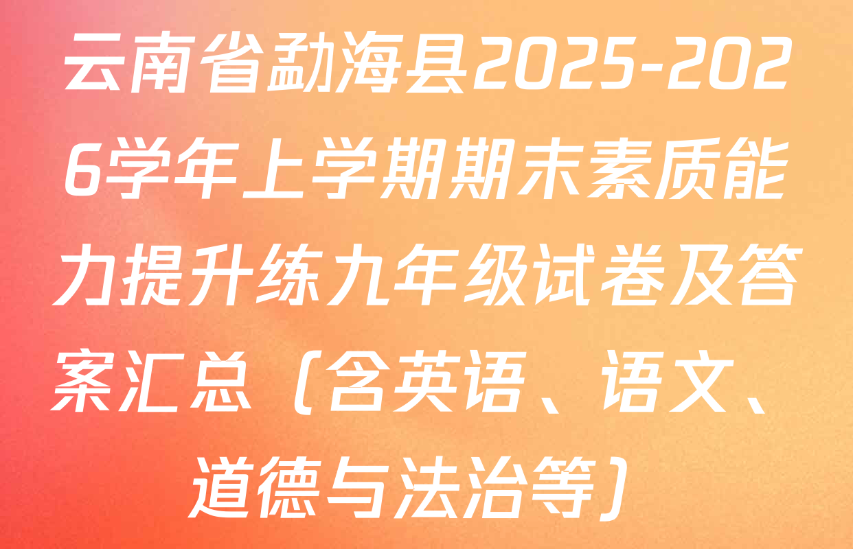 云南省勐海县2025-2026学年上学期期末素质能力提升练九年级试卷及答案汇总（含英语、语文、道德与法治等）