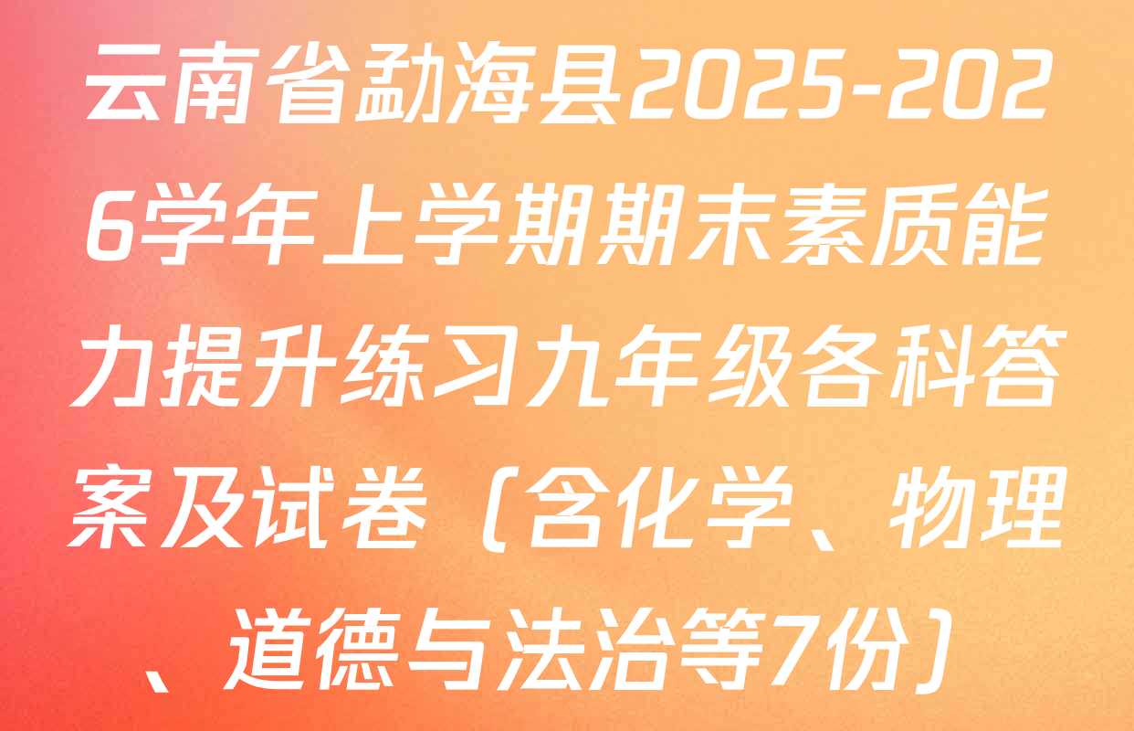 云南省勐海县2025-2026学年上学期期末素质能力提升练习九年级各科答案及试卷（含化学、物理、道德与法治等7份）