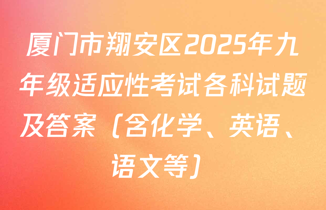 厦门市翔安区2025年九年级适应性考试各科试题及答案（含化学、英语、语文等）