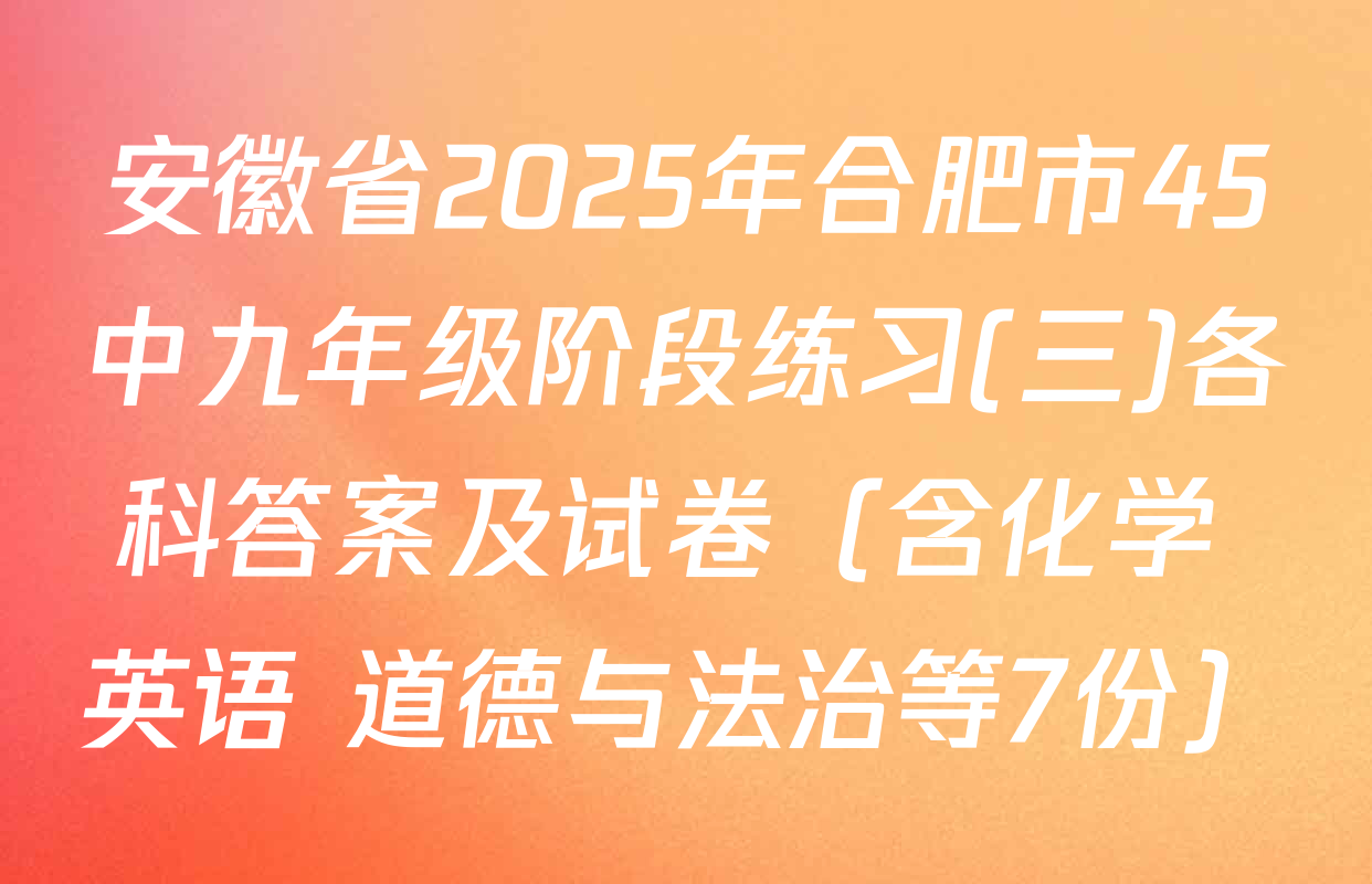 安徽省2025年合肥市45中九年级阶段练习(三)各科答案及试卷（含化学 英语 道德与法治等7份）
