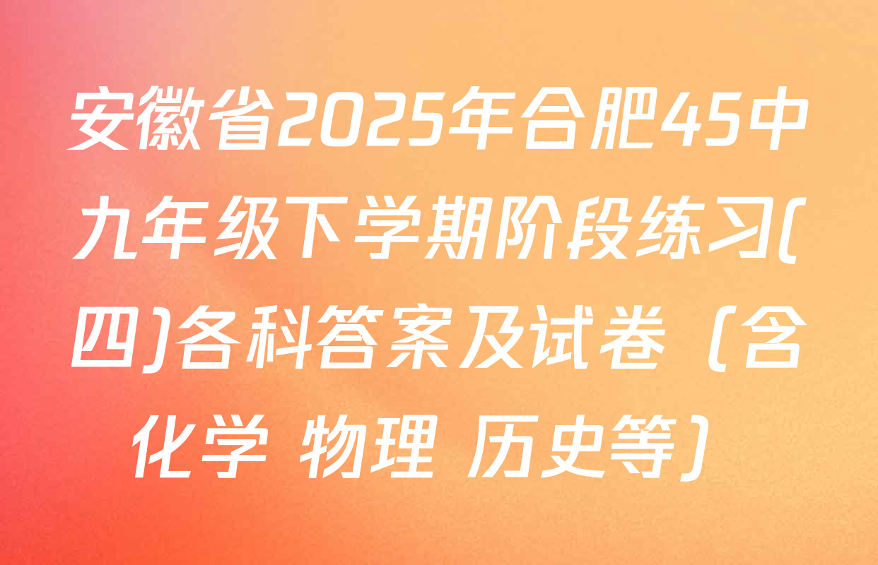安徽省2025年合肥45中九年级下学期阶段练习(四)各科答案及试卷（含化学 物理 历史等）