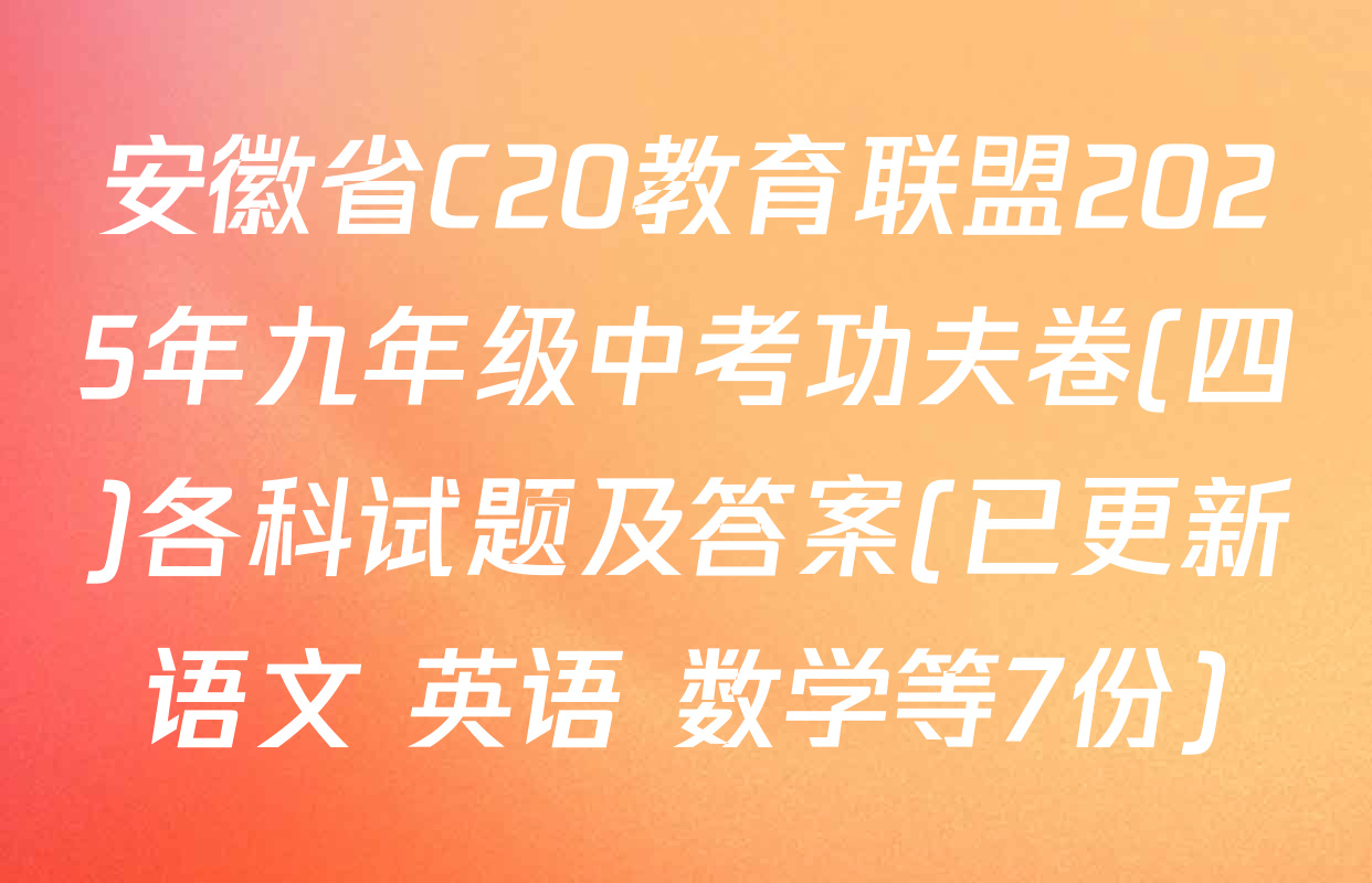 安徽省C20教育联盟2025年九年级中考功夫卷(四)各科试题及答案(已更新语文 英语 数学等7份)