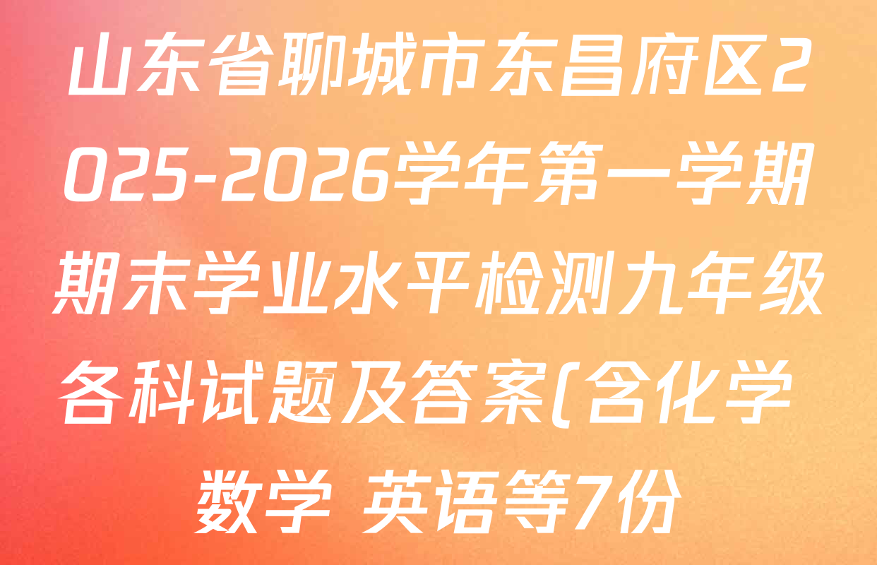 山东省聊城市东昌府区2025-2026学年第一学期期末学业水平检测九年级各科试题及答案(含化学 数学 英语等7份)