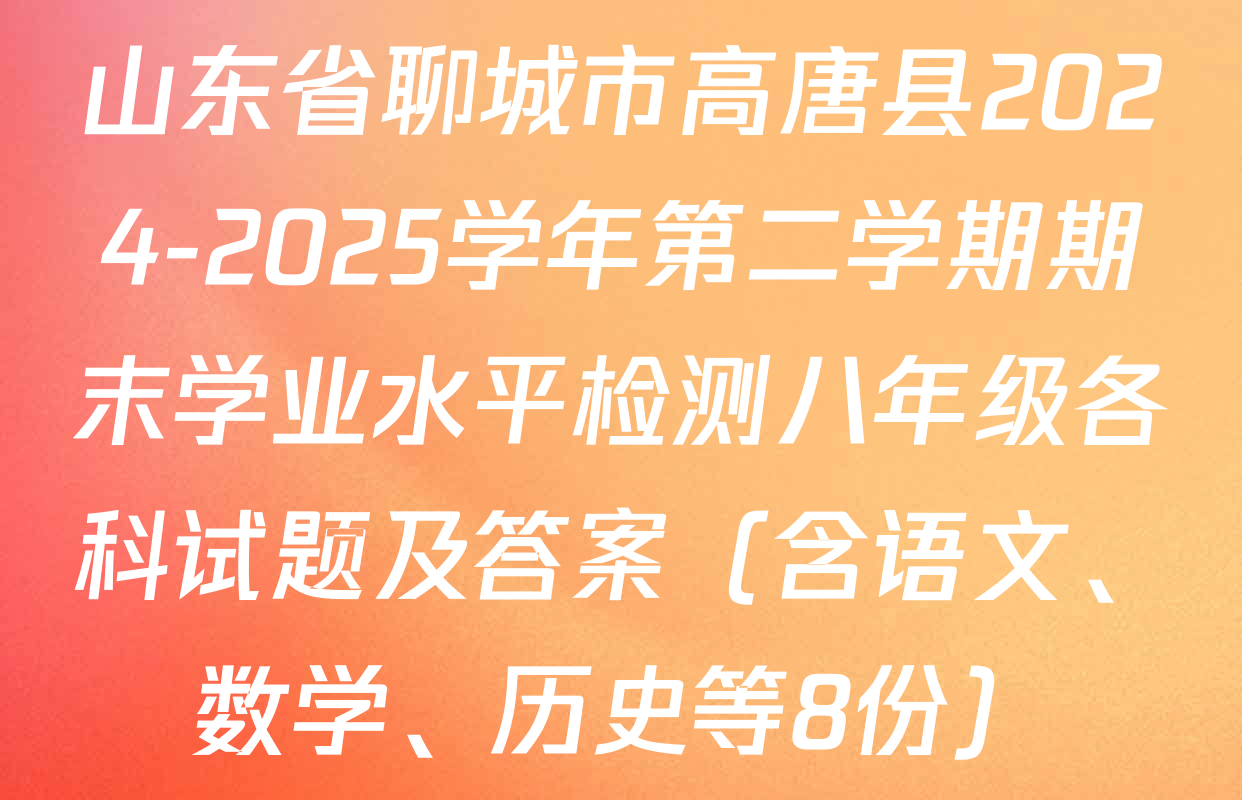 山东省聊城市高唐县2024-2025学年第二学期期末学业水平检测八年级各科试题及答案（含语文、数学、历史等8份）