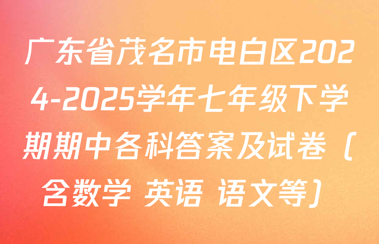 广东省茂名市电白区2024-2025学年七年级下学期期中各科答案及试卷（含数学 英语 语文等）