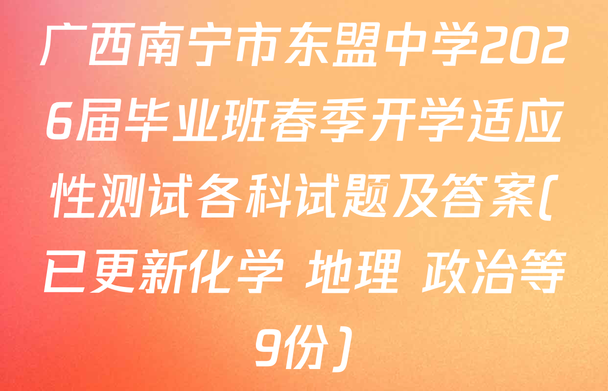 广西南宁市东盟中学2026届毕业班春季开学适应性测试各科试题及答案(已更新化学 地理 政治等9份)