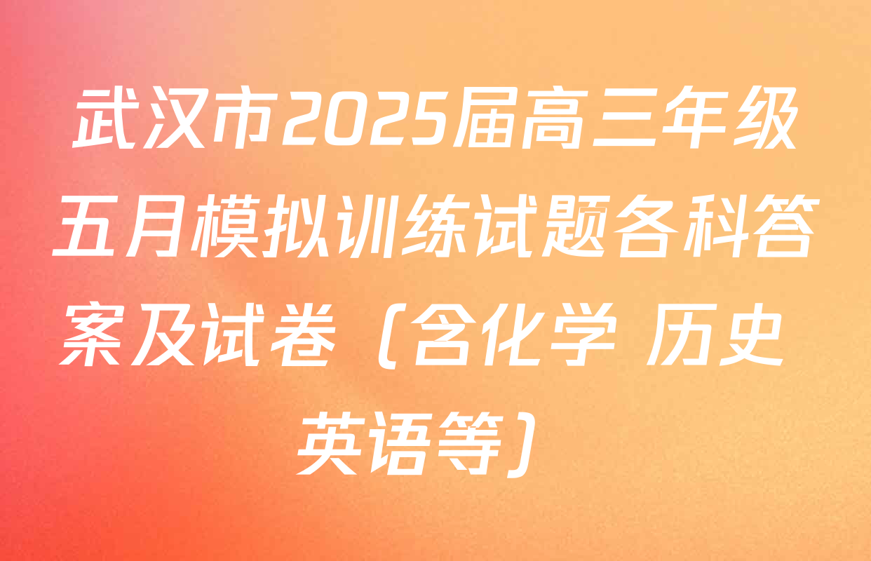 武汉市2025届高三年级五月模拟训练试题各科答案及试卷（含化学 历史 英语等）