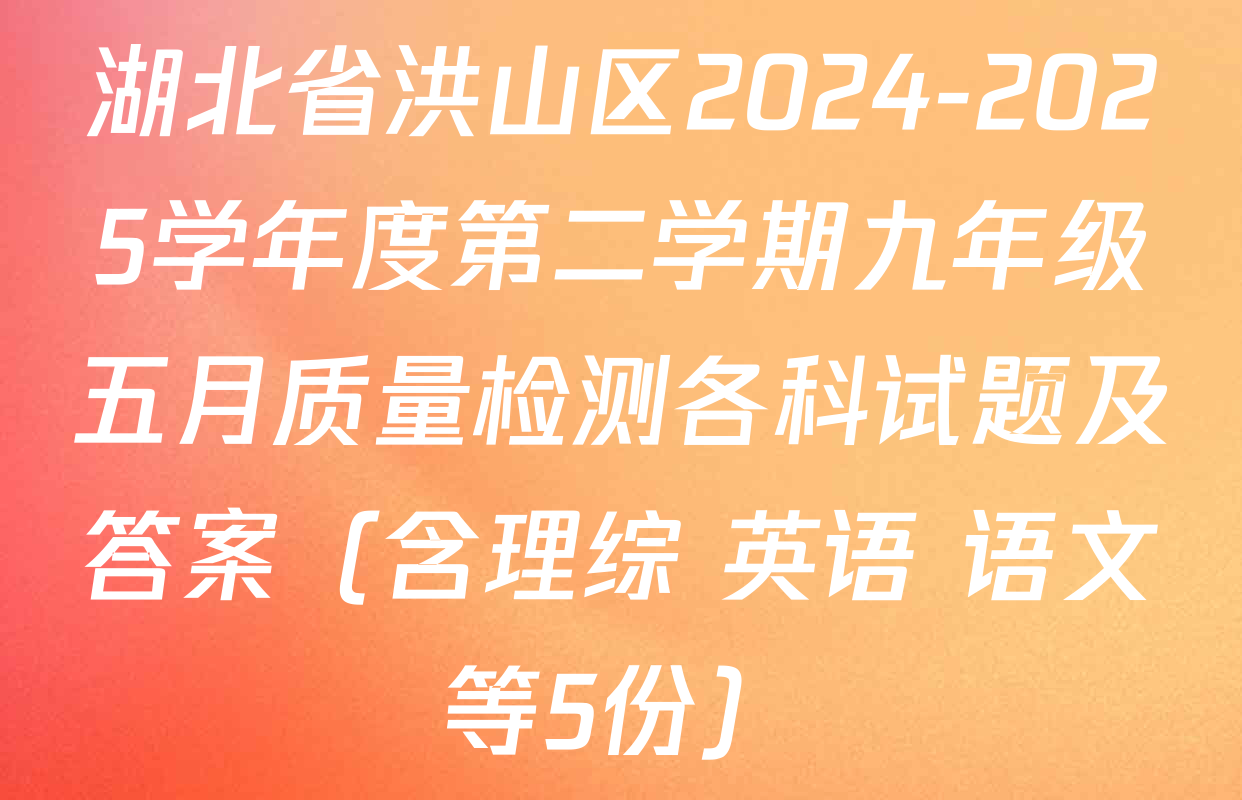 湖北省洪山区2024-2025学年度第二学期九年级五月质量检测各科试题及答案（含理综 英语 语文等5份）