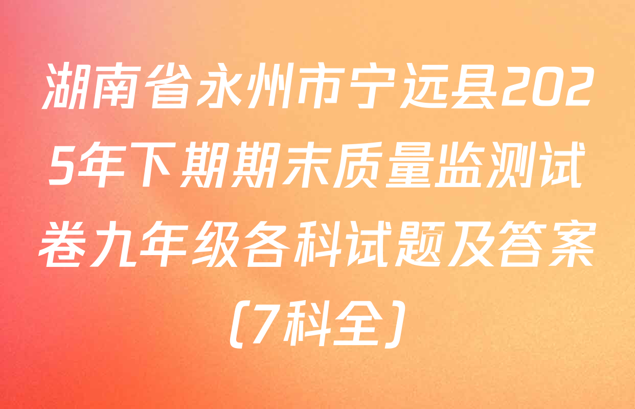 湖南省永州市宁远县2025年下期期末质量监测试卷九年级各科试题及答案（7科全）