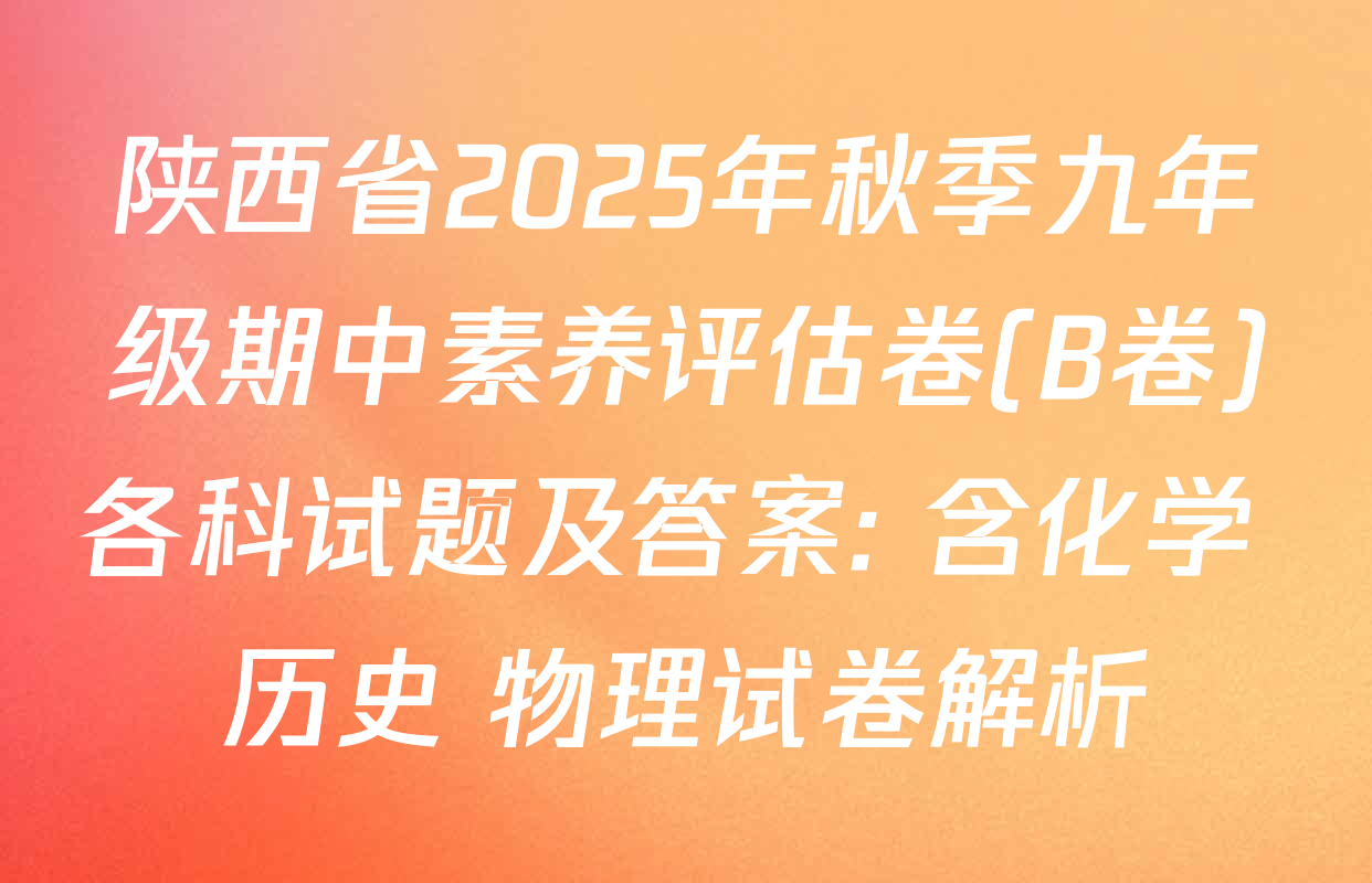 陕西省2025年秋季九年级期中素养评估卷(B卷)各科试题及答案: 含化学 历史 物理试卷解析