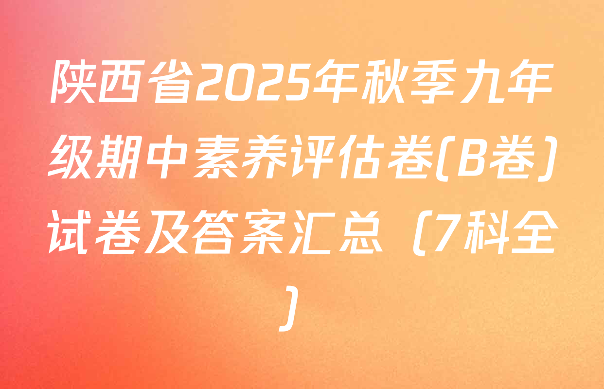 陕西省2025年秋季九年级期中素养评估卷(B卷)试卷及答案汇总（7科全）