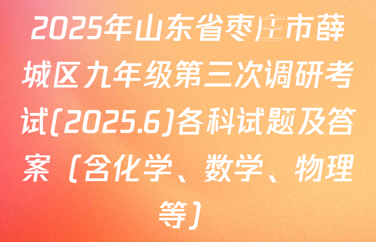 2025年山东省枣庄市薛城区九年级第三次调研考试(2025.6)各科试题及答案（含化学、数学、物理等）