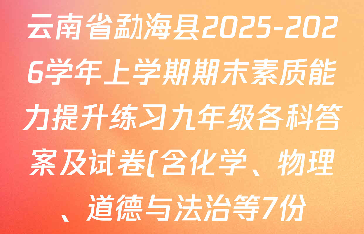 云南省勐海县2025-2026学年上学期期末素质能力提升练习九年级各科答案及试卷(含化学、物理、道德与法治等7份)