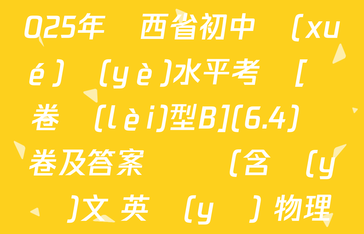【標(biāo)題宋體】2025年陜西省初中學(xué)業(yè)水平考試[試卷類(lèi)型B](6.4)試卷及答案匯總（含語(yǔ)文 英語(yǔ) 物理等7份）