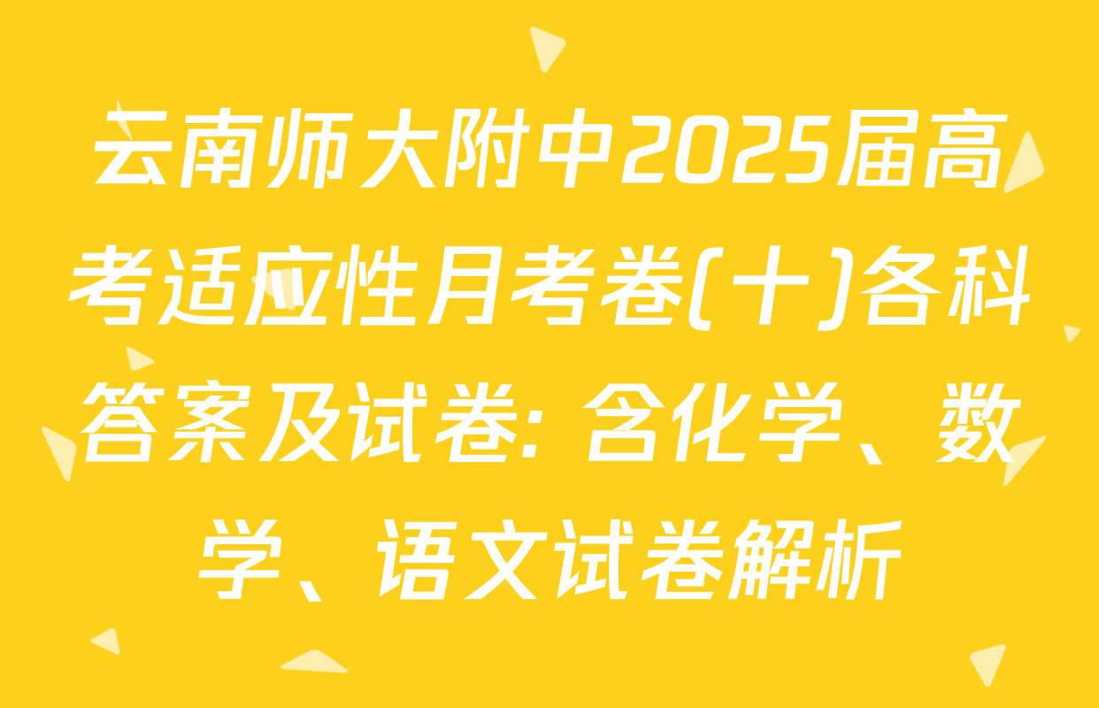 云南师大附中2025届高考适应性月考卷(十)各科答案及试卷: 含化学、数学、语文试卷解析