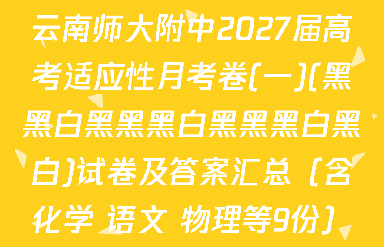 云南师大附中2027届高考适应性月考卷(一)(黑黑白黑黑黑白黑黑黑白黑白)试卷及答案汇总（含化学 语文 物理等9份）