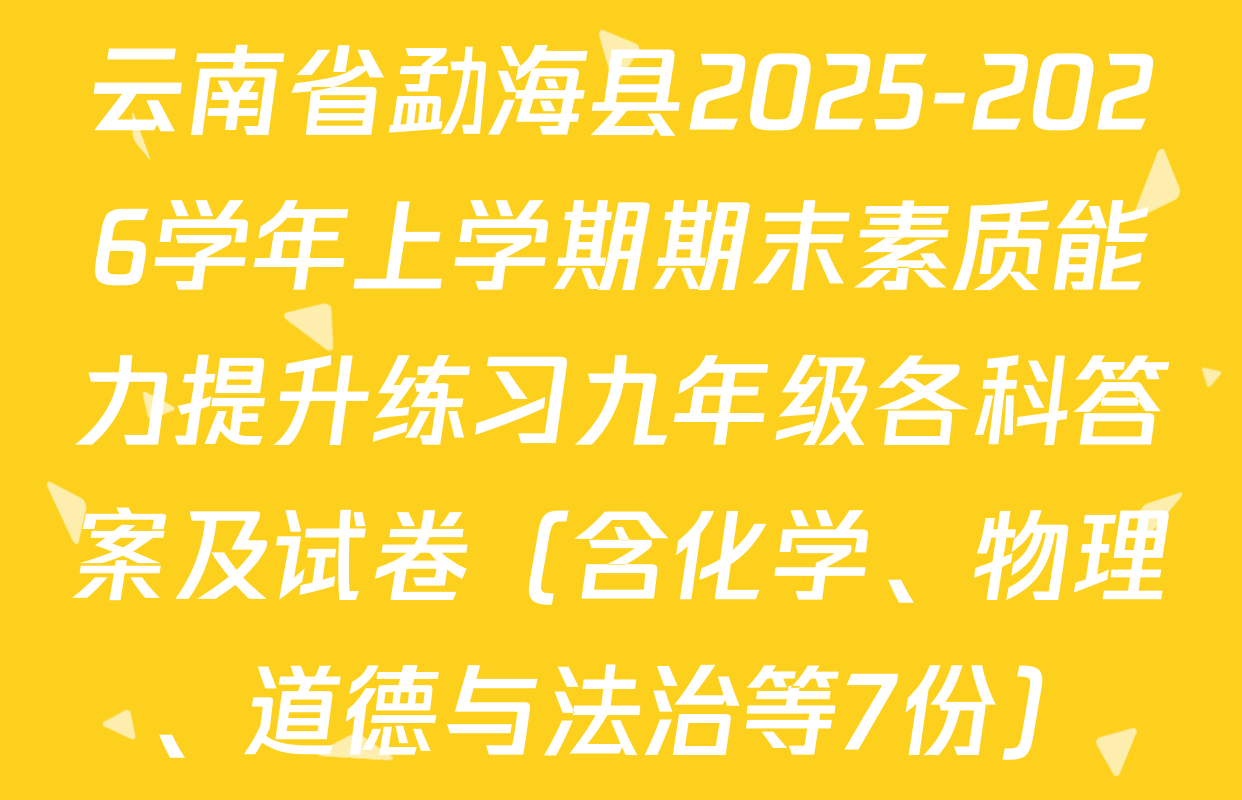 云南省勐海县2025-2026学年上学期期末素质能力提升练习九年级各科答案及试卷（含化学、物理、道德与法治等7份）