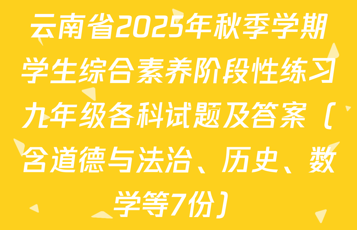 云南省2025年秋季学期学生综合素养阶段性练习九年级各科试题及答案（含道德与法治、历史、数学等7份）
