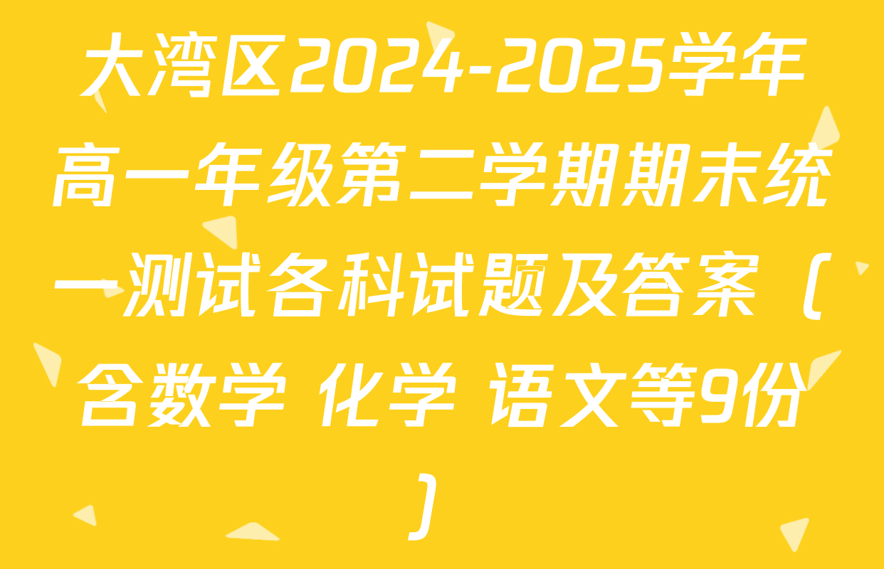 大湾区2024-2025学年高一年级第二学期期末统一测试各科试题及答案（含数学 化学 语文等9份）