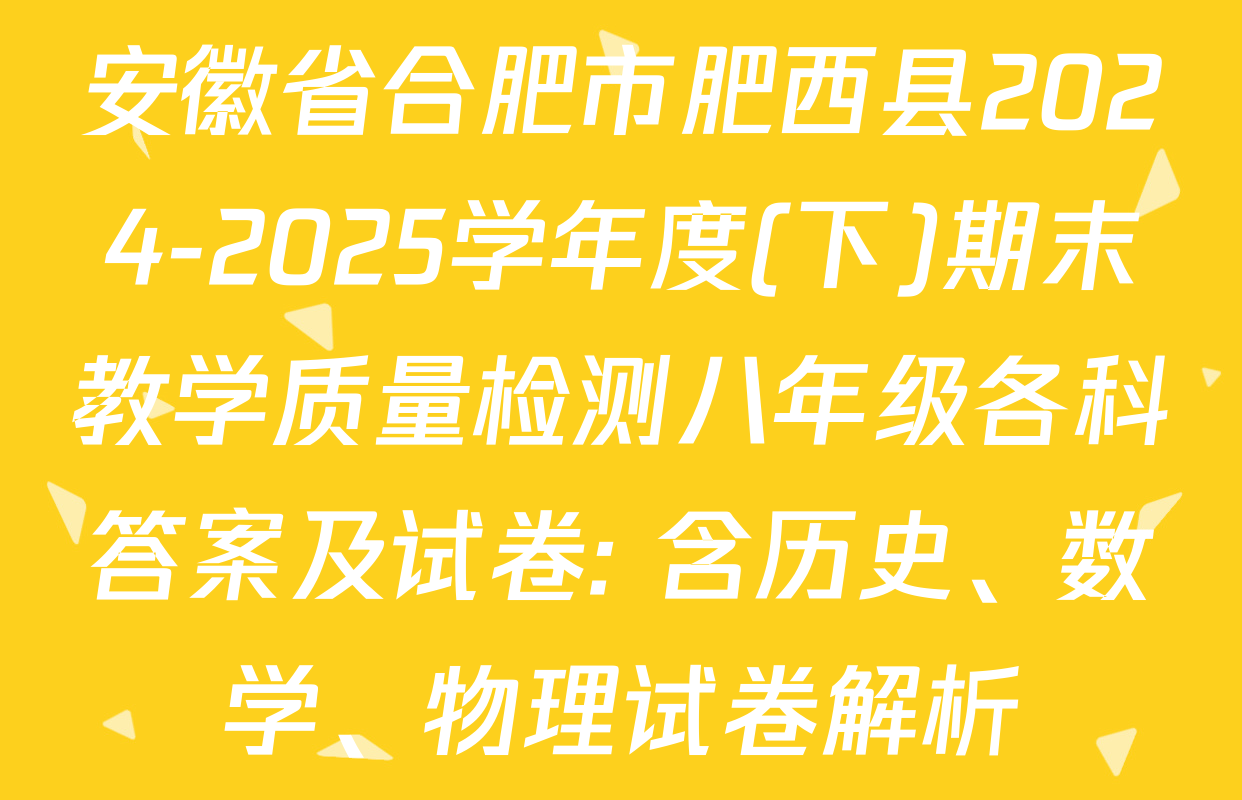 安徽省合肥市肥西县2024-2025学年度(下)期末教学质量检测八年级各科答案及试卷: 含历史、数学、物理试卷解析