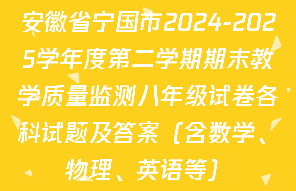 安徽省宁国市2024-2025学年度第二学期期末教学质量监测八年级试卷各科试题及答案（含数学、物理、英语等）