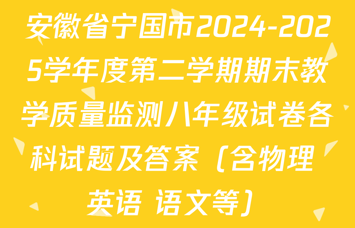 安徽省宁国市2024-2025学年度第二学期期末教学质量监测八年级试卷各科试题及答案（含物理 英语 语文等）