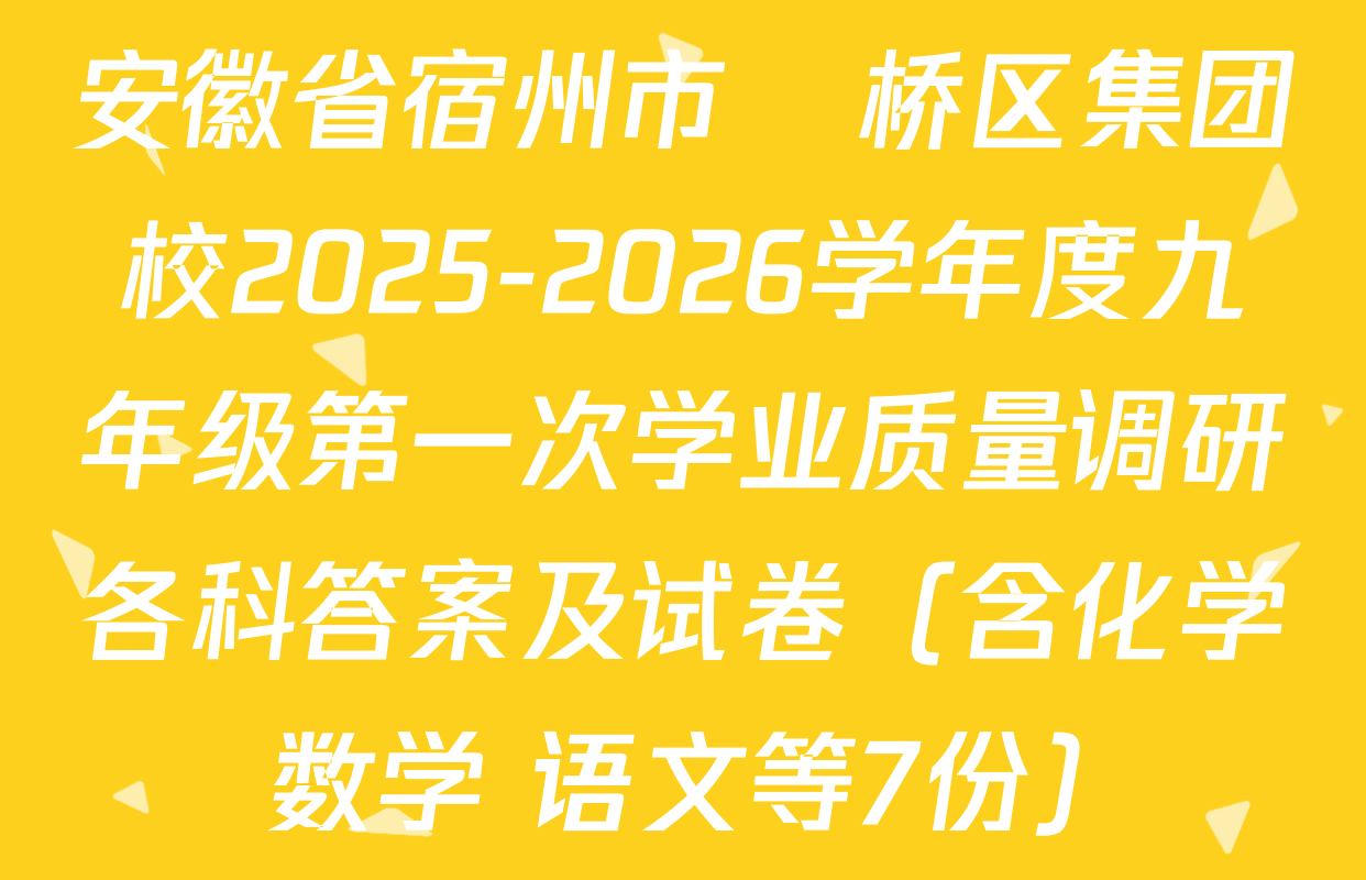 安徽省宿州市埇桥区集团校2025-2026学年度九年级第一次学业质量调研各科答案及试卷（含化学 数学 语文等7份）