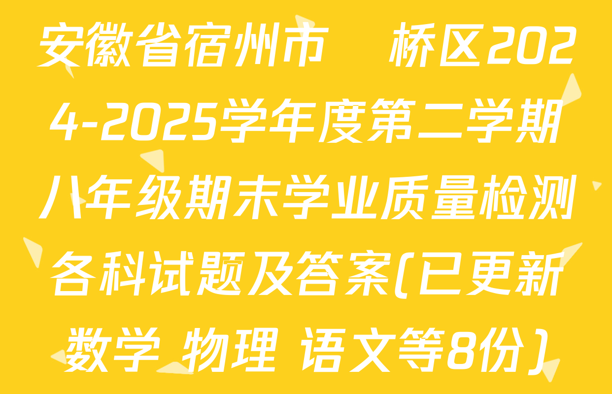 安徽省宿州市埇桥区2024-2025学年度第二学期八年级期末学业质量检测各科试题及答案(已更新数学 物理 语文等8份)