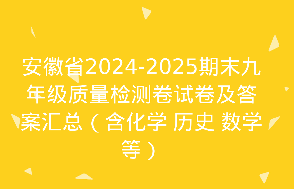 安徽省2024-2025期末九年级质量检测卷试卷及答案汇总（含化学 历史 数学等）