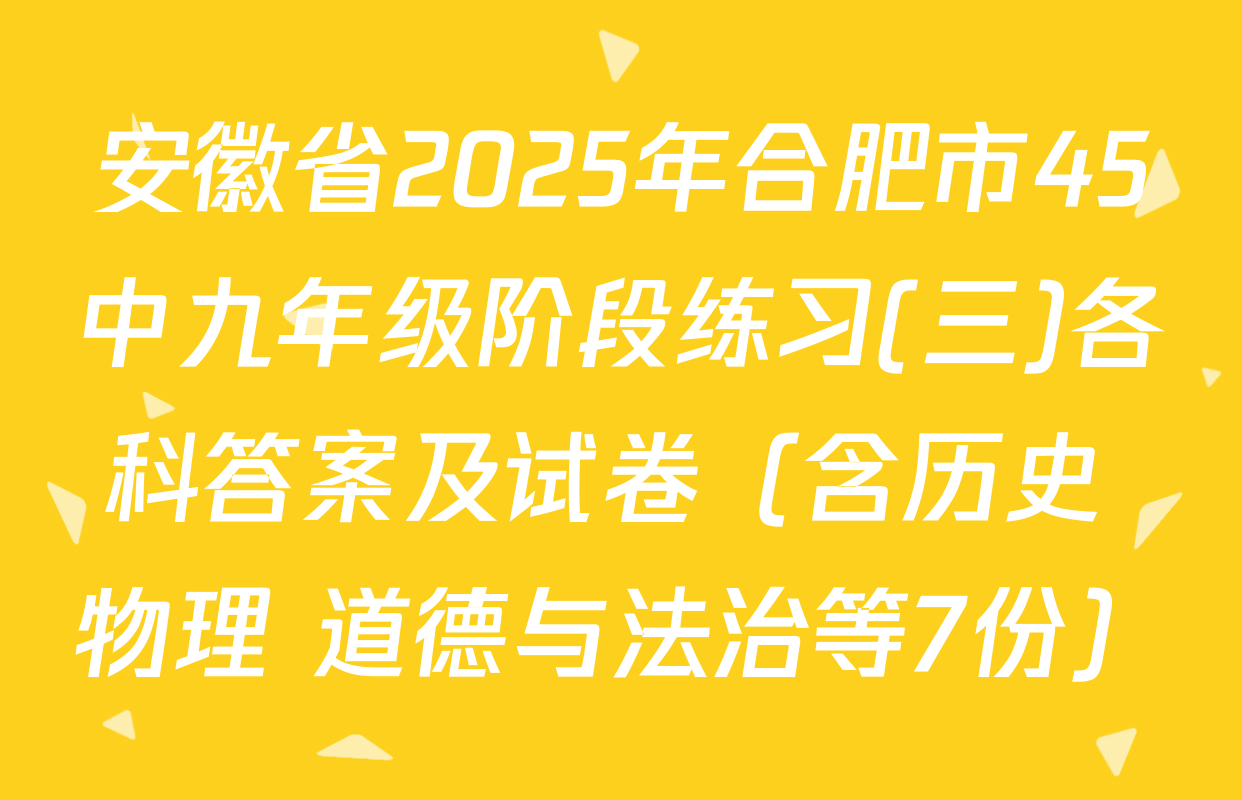 安徽省2025年合肥市45中九年级阶段练习(三)各科答案及试卷（含历史 物理 道德与法治等7份）