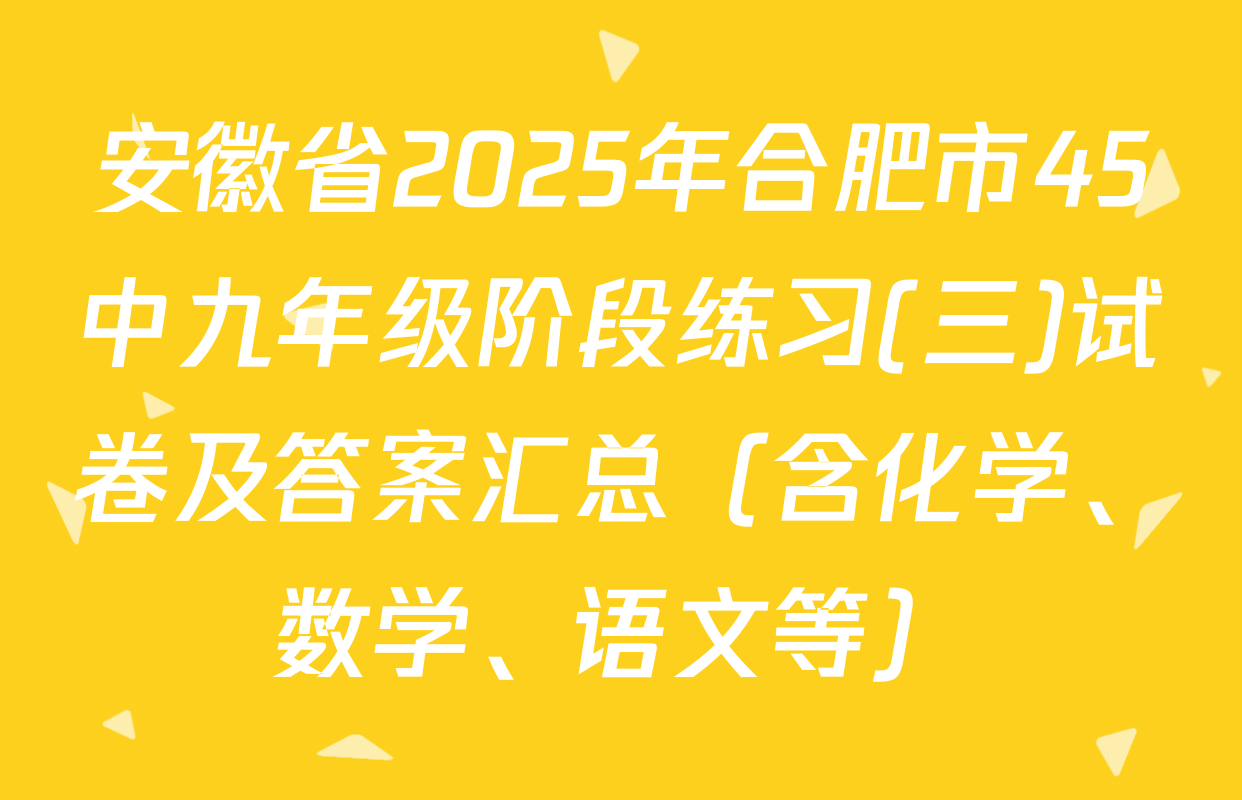 安徽省2025年合肥市45中九年级阶段练习(三)试卷及答案汇总（含化学、数学、语文等）