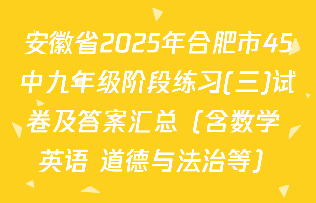 安徽省2025年合肥市45中九年级阶段练习(三)试卷及答案汇总（含数学 英语 道德与法治等）