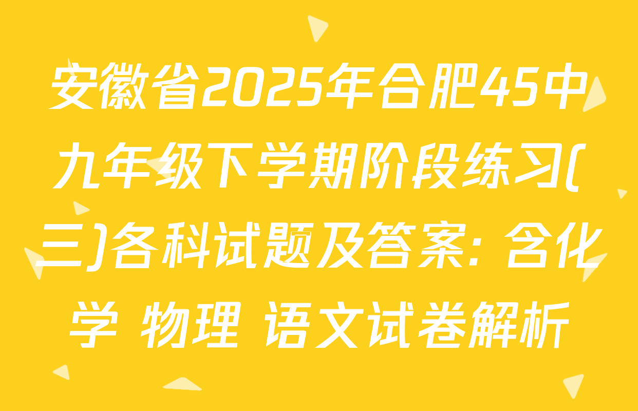 安徽省2025年合肥45中九年级下学期阶段练习(三)各科试题及答案: 含化学 物理 语文试卷解析