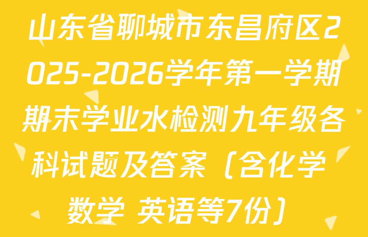 山东省聊城市东昌府区2025-2026学年第一学期期末学业水检测九年级各科试题及答案（含化学 数学 英语等7份）