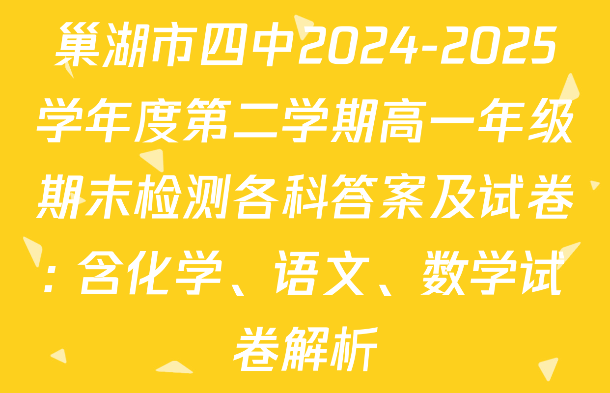 巢湖市四中2024-2025学年度第二学期高一年级期末检测各科答案及试卷: 含化学、语文、数学试卷解析