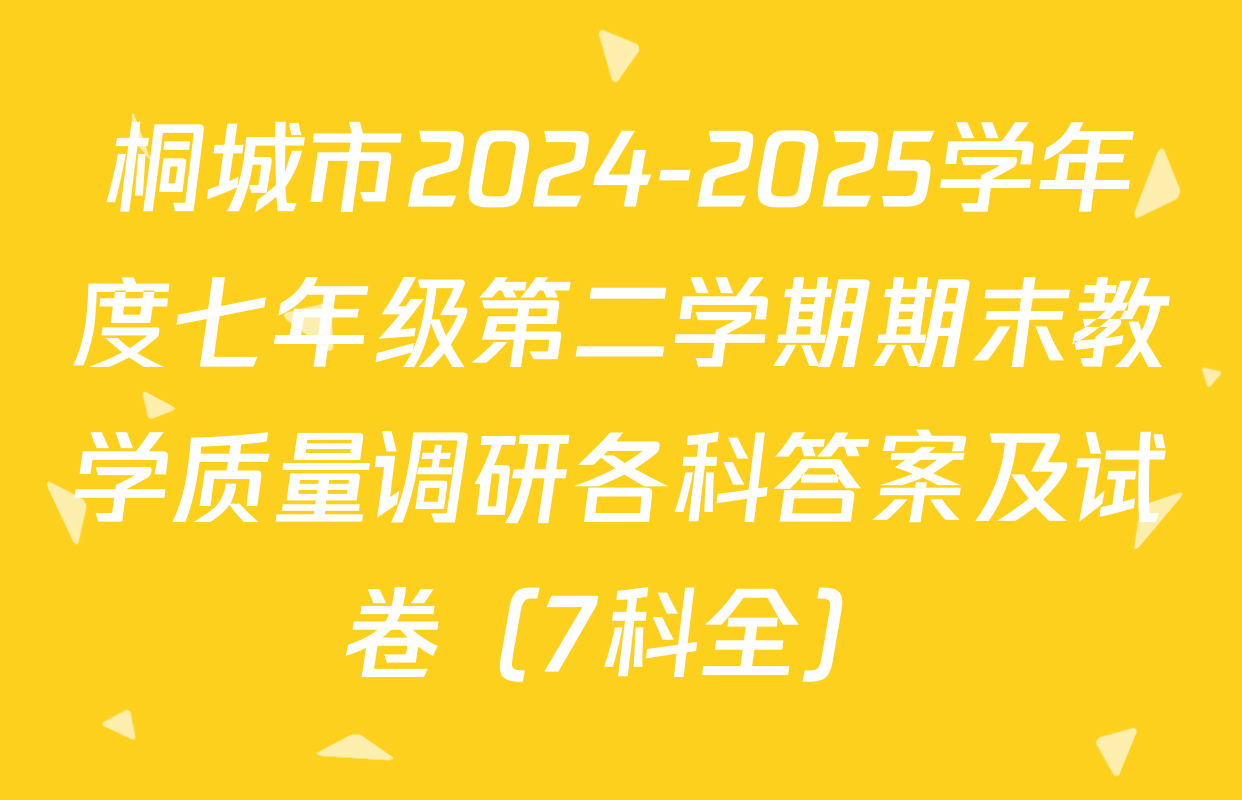 桐城市2024-2025学年度七年级第二学期期末教学质量调研各科答案及试卷（7科全）
