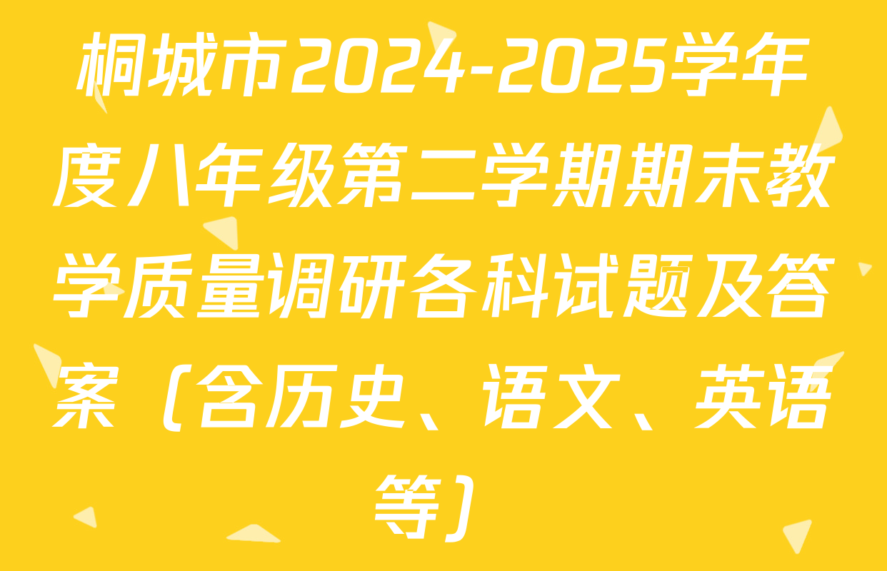 桐城市2024-2025学年度八年级第二学期期末教学质量调研各科试题及答案（含历史、语文、英语等）